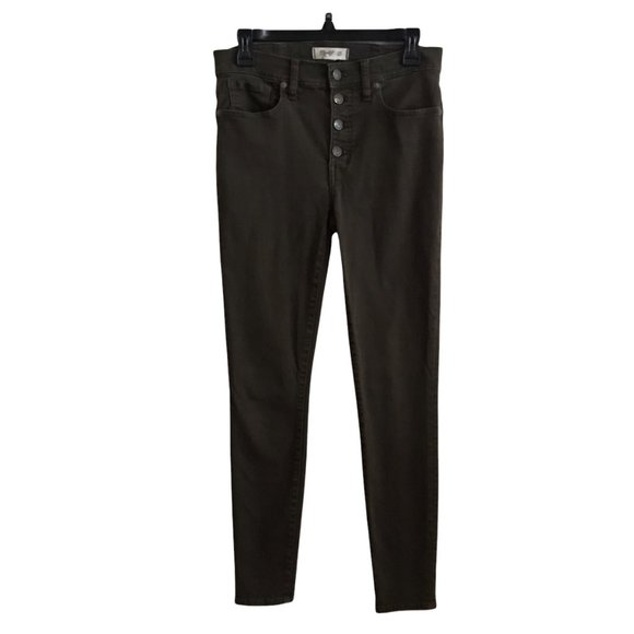 Madewell Olive Green 9" Mid Rise Skinny Button Fly Jeans - Picture 1 of 7